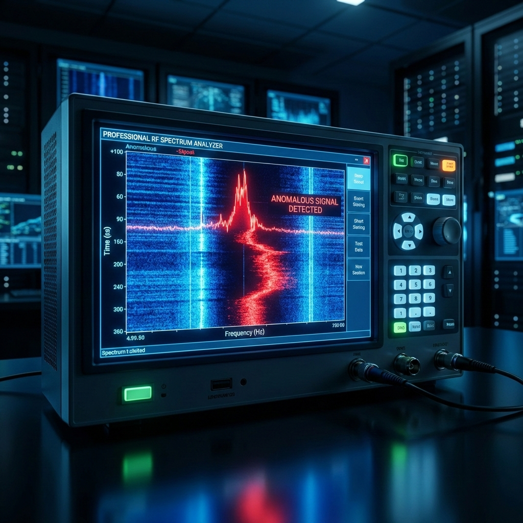 RF spectrum analysis equipment detecting unauthorized wireless signals